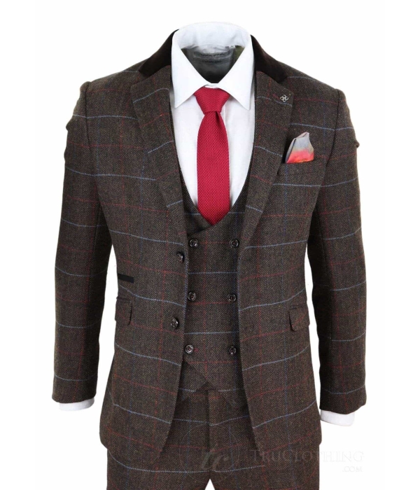 Men's Dark Brown Tweed Suit - Cavani Tommy