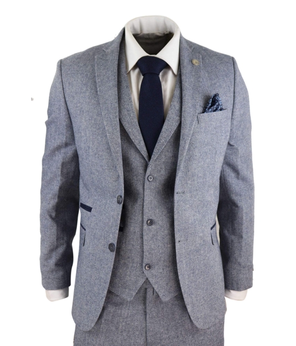 Men's Light Blue Vintage Tweed 3 Piece Suit - STZ13