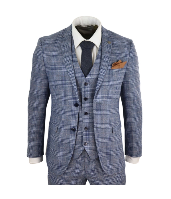 Mens 3 Piece Blue-Grey Vintage Suit - Paul Andrew Victor