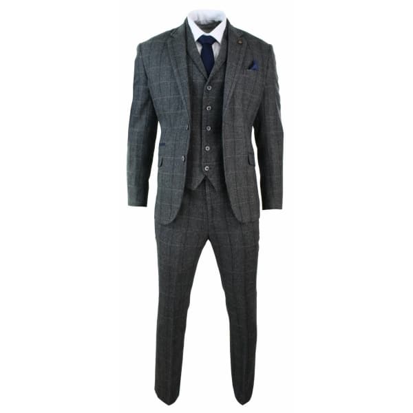 Cavani Albert - Men's Herringbone Tweed Check 3 Piece Suit - Charcoal