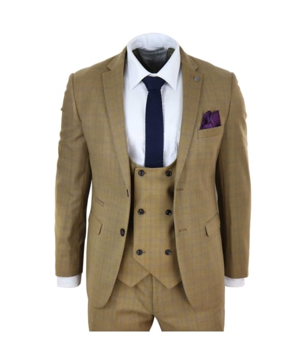 Mens 3 Piece Tan-Brown Suit with Double Breasted Waistcoat - Paul Andrew Ford