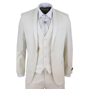 Mens 4 Piece Shawl Lapel Suit – Cream
