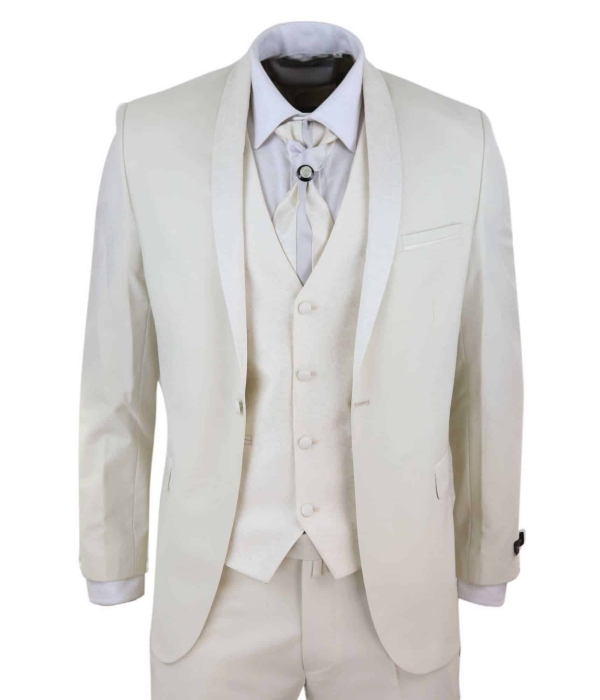 Mens 4 Piece Shawl Lapel Suit - Cream