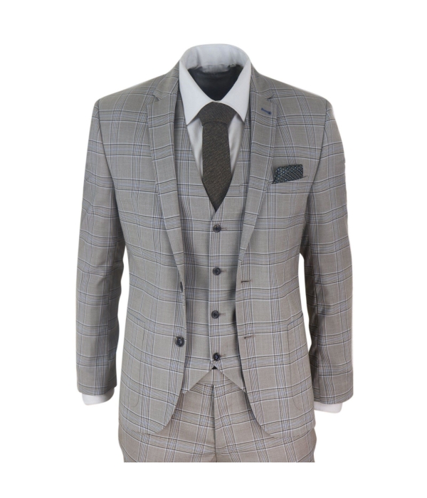 Mens Beige 3 Piece Classic Suit