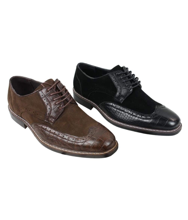 Mens Black Brown Suede & Snake Leather Brogues Shoes Gatsby Vintage