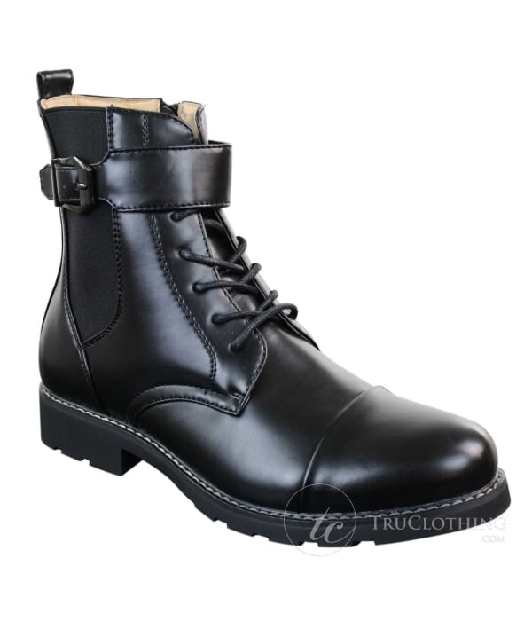 Mens Black Military Army Navy Ankle Boots Casual Zip Laced Belted Buckle