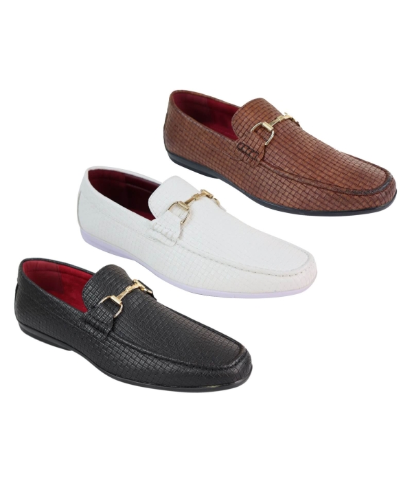 Mens Black Weave PU Leather Loafers