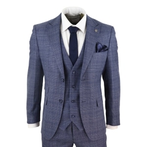 Mens 3 Piece Suit Classic Tweed Check Vintage Retro Peaky Blinders Tailored Fit