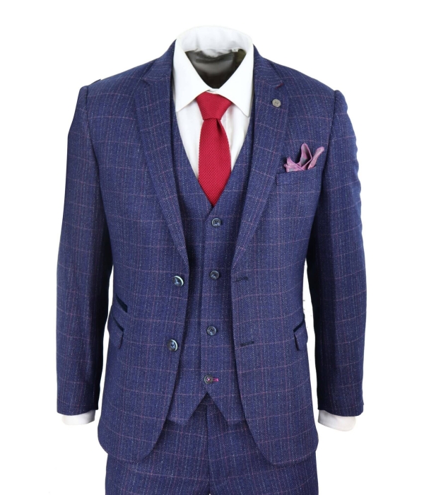 Mens Blue Purple Check 3 Piece Suit