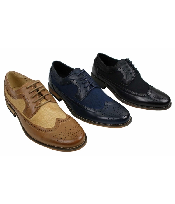 Mens Brogues Leather Shoes Italian Designer Smart Casual Brown Black Navy Retro