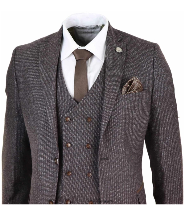 Mens Brown 3 Piece Suit with Double Breasted Waistcoat
