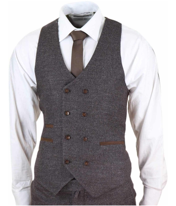 Mens Brown 3 Piece Suit with Double Breasted Waistcoat