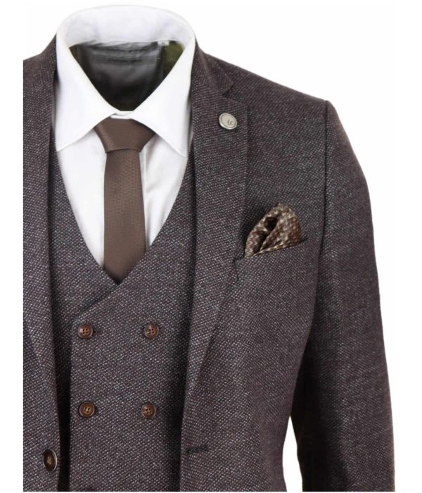 Mens Brown 3 Piece Suit with Double Breasted Waistcoat