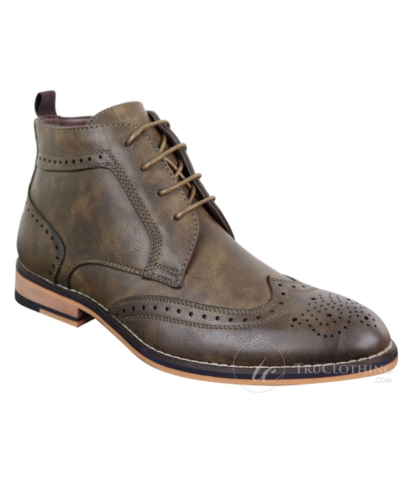 Mens Brown Laced Brogue Boots - Cavani Sava