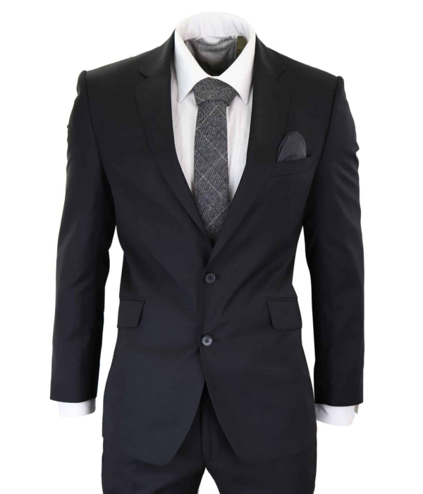 Mens Classic Plain Black Formal 2-Piece Suit