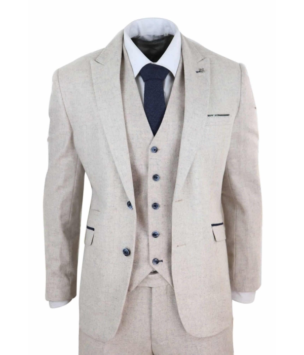 Mens Cream Vintage 3 Piece Suit
