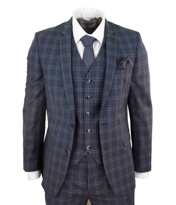 Mens Dark Grey 3 Piece Check Suit