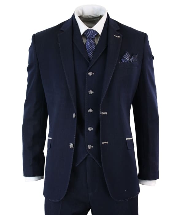 Mens Denim-Blue 3 Piece Suit