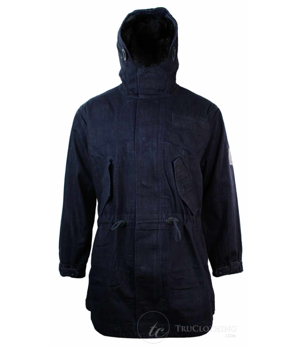 Mens Denim Overcoat Hooded Jeans Jacket Fleece Lined 3/4 Trench Duffle