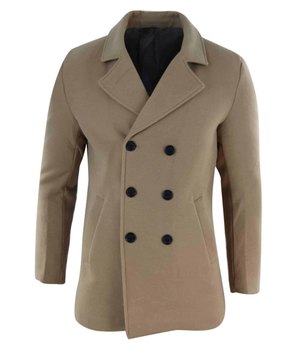 Mens Double Breasted Overcoat - Camel
