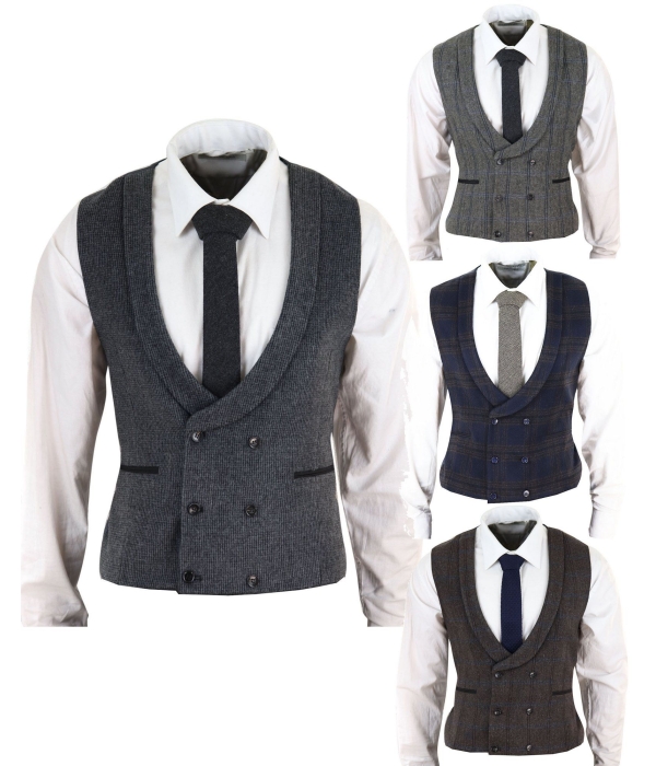 Mens Double Breasted Tweed Waistcoat