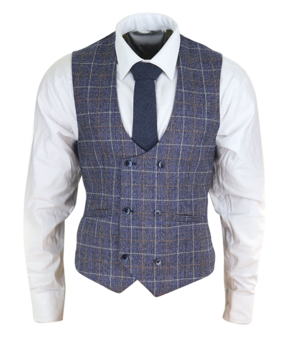 Mens Double Breasted Waistcoat with Chain - Cavani Bonita - Blue