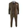 Mens Herringbone Tweed Check 3 Piece Wool Suit Peaky Blinders - Tan Brown
