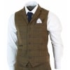 Mens Herringbone Tweed Check 3 Piece Wool Suit Peaky Blinders - Tan Brown