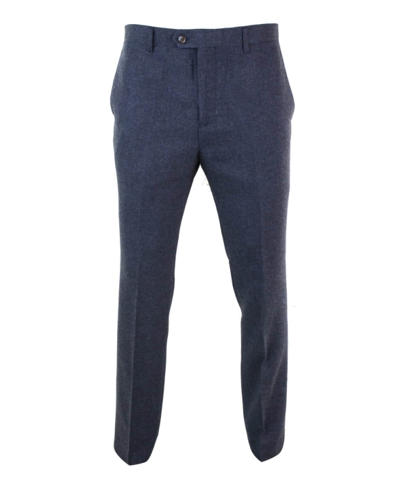 Mens Herringbone Tweed Trousers - Cavani Martez - Navy