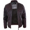 Real Leather Short Zipped Casual Wine Burgundy Retro Mens Biker Jacket Washed Vintage