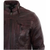 Real Leather Short Zipped Casual Wine Burgundy Retro Mens Biker Jacket Washed Vintage