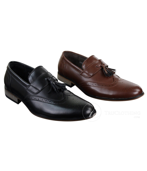 Mens Leather Slip On Tassle Brogues Driving Shoes Loafers Classic Vintage Retro