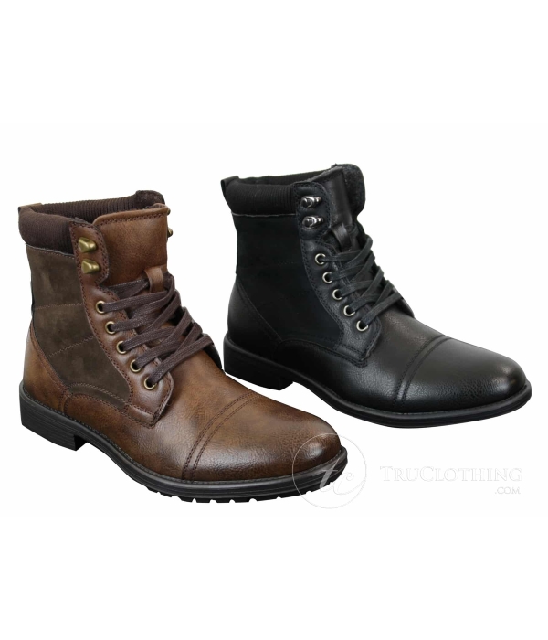 Mens Leather Suede PU Fleece Army Combat Military Ankle Boots Retro