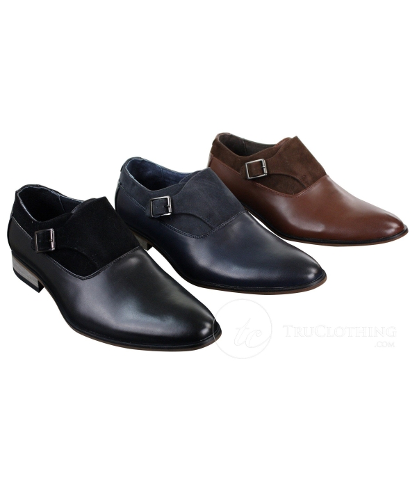 Mens Leather & Suede Slip On Buckle Italian Designer Shoes Smart Casual Formal