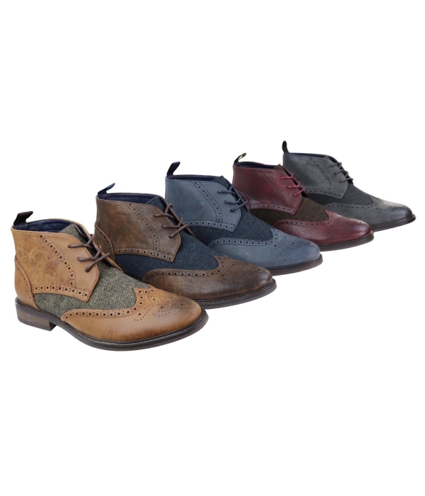 Mens Leather & Tweed Laced Ankle Boots