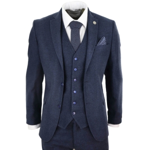 Mens Navy-Blue Peaky Blinders Wool Suit