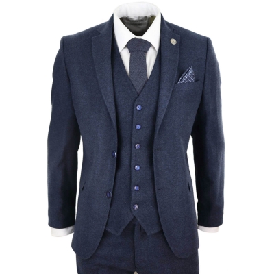 Mens Navy-Blue Peaky Blinders Wool Suit