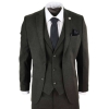 Mens Olive Green Wool Tweed 3 Piece Suit - STZ11
