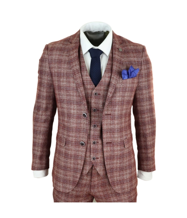 Mens Red Check 3 Piece Suit - Paul Andrew Wellington