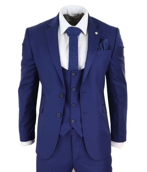 Mens Royal Blue 3 Piece Wedding Suit