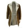 Mens Sherling Sheepskin Tan Brown 3/4 Overcoat Vintage Retro Winter Warm