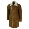 Mens Sherling Sheepskin Tan Brown 3/4 Overcoat Vintage Retro Winter Warm