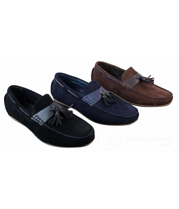Mens Slip On Leather Inner PU Suede Driving Shoes Tassle Loafers Smart Casual