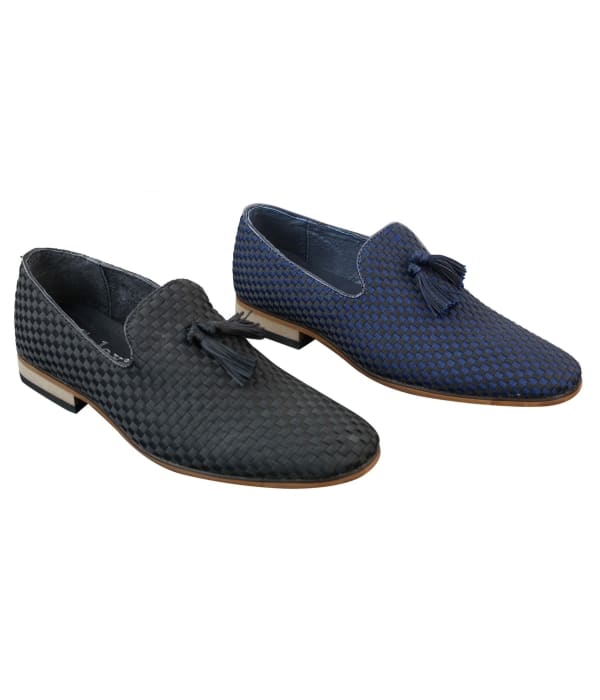 Mens Slip On Tassle Driving Shoes Smart Casual Retro Navy Blue Black Leather Lined