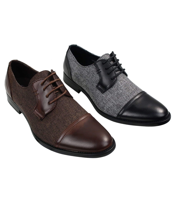 Mens Smart Casual Laced Tweed & Leather Laced Shoes Vintage Retro