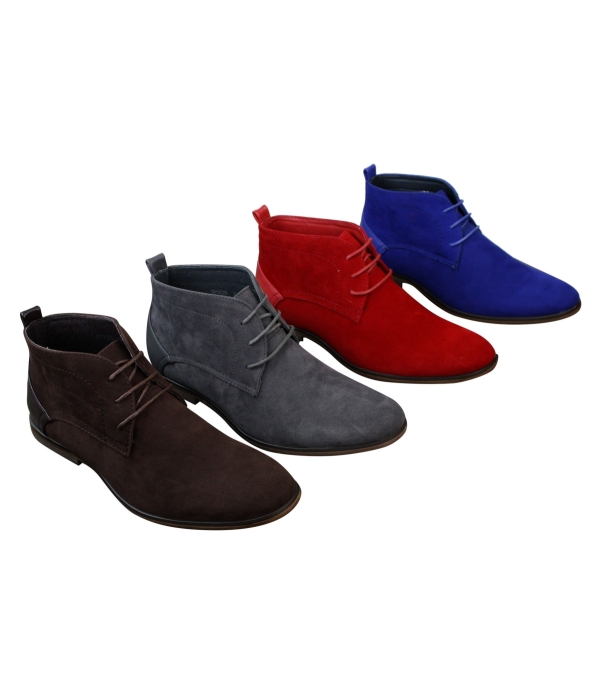 Mens Suede Desert Ankle Red Grey Brown Blue Boots Shoes Smart Casual Leather Laced