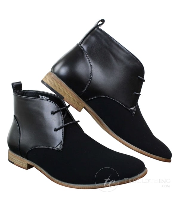 Mens Suede Leather Black Laced Chelsea Dealer Ankle Boots Smart Casual Formal