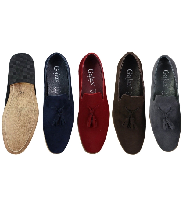 Mens Suede Loafers Driving Shoes Slip On Tassle Design Leather Line Black Comfort