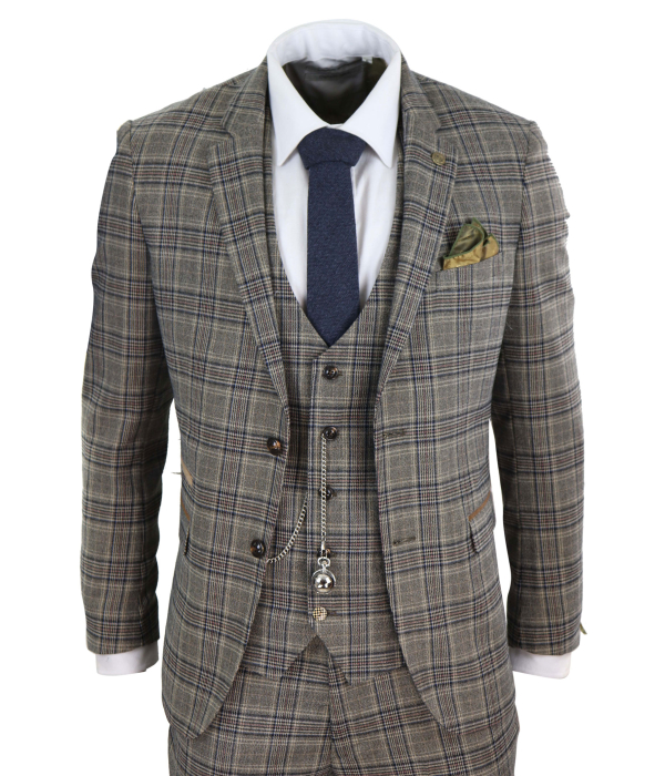 Mens Grey Сheckered 3 Piece Suit