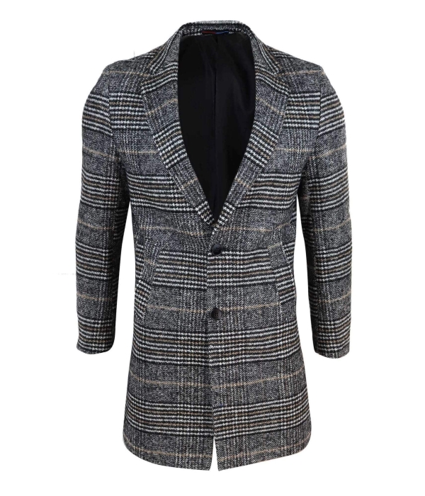 Mens Tweed Check Overcoat